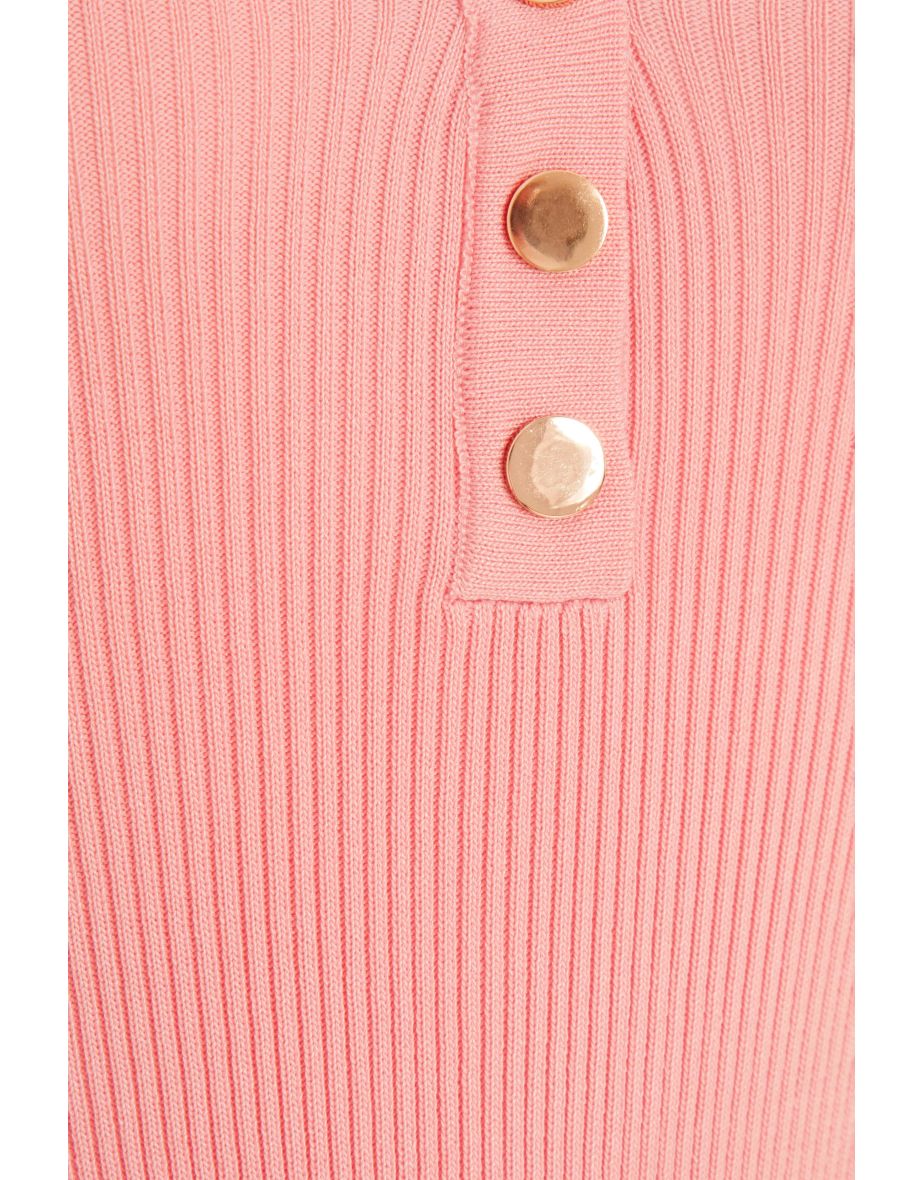 Coral Ribbed Button Bodysuit - 5