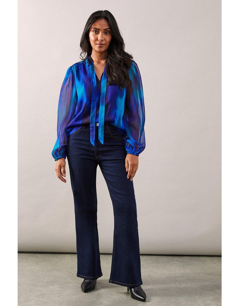 Petite Blue Ombre Bow Blouse