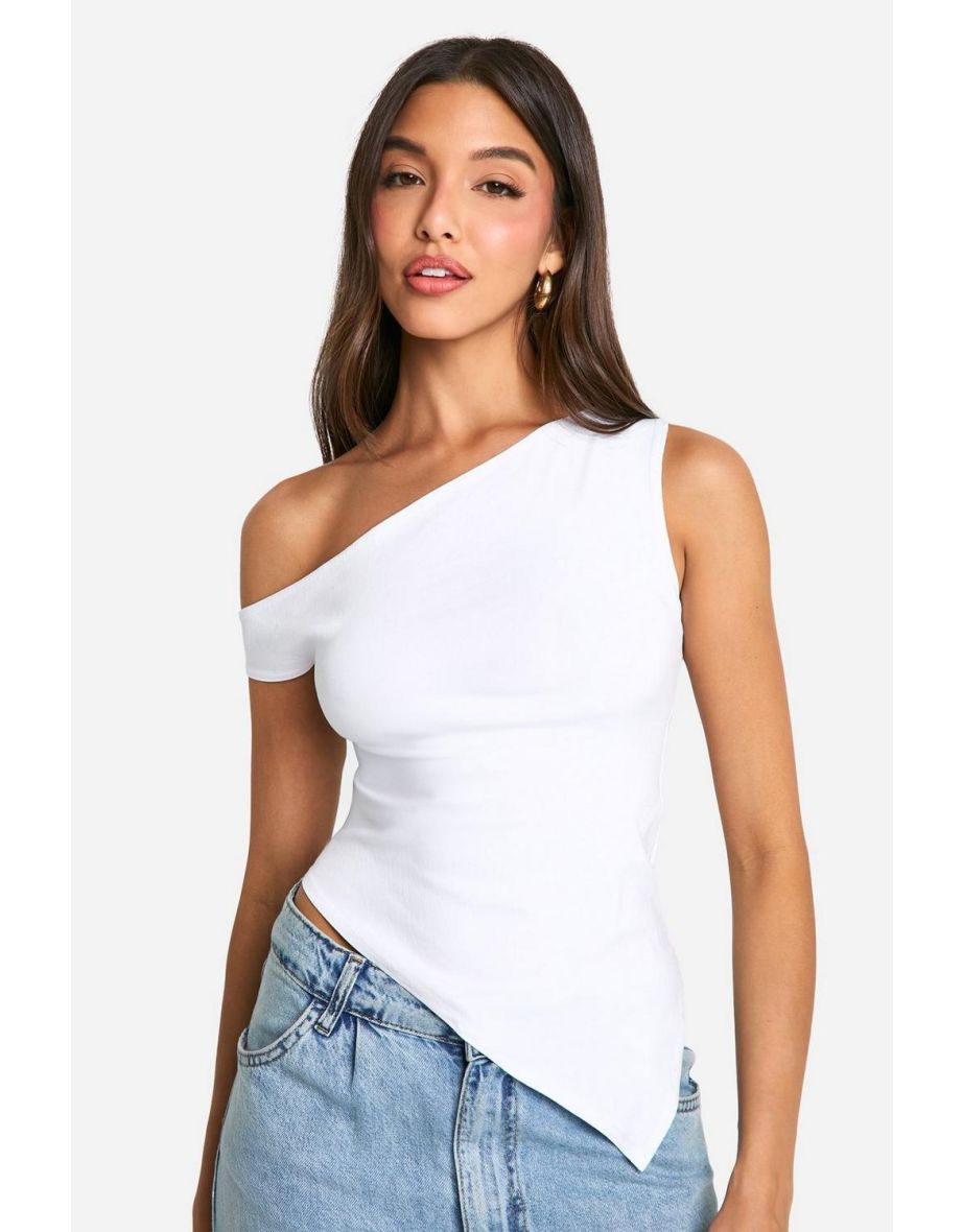 Bengaline Asymmetric One Shoulder Bardot Top - white