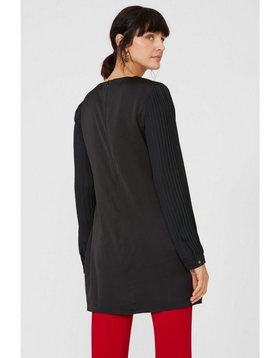 Pleated Sleeve Chiffon Tunic - black - 3