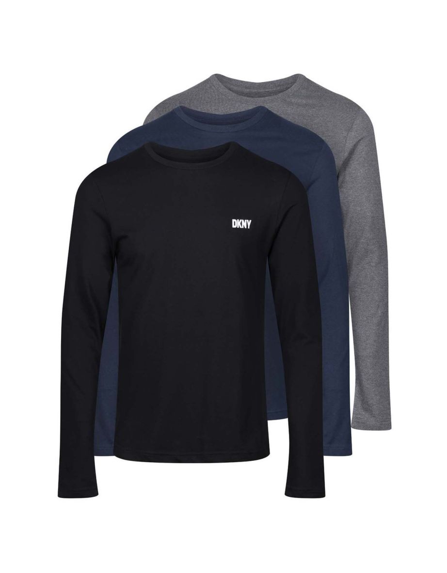 Men's DKNY Warrior 3 Pack Long Sleeve T-Shirt in Blue