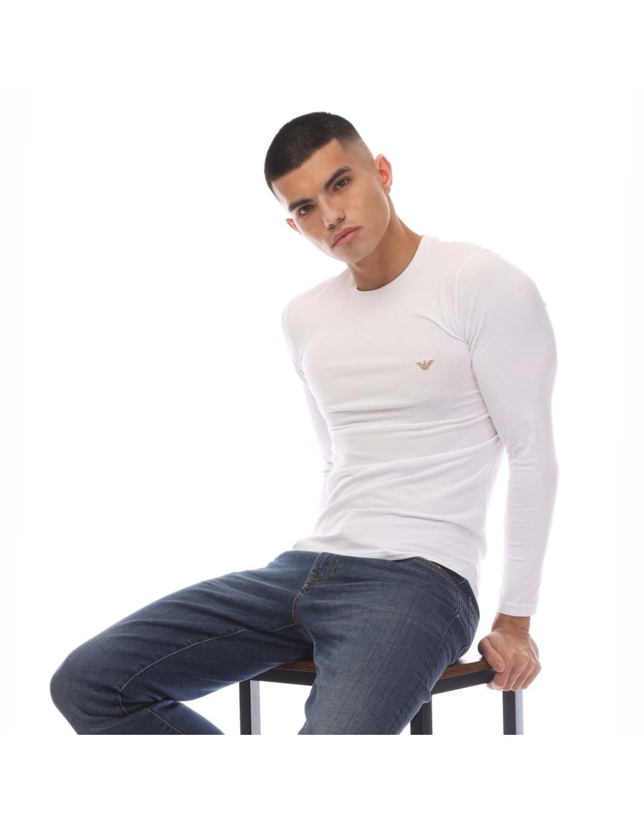 Men's Emporio Armani Long Sleeve T-Shirt in White - 3