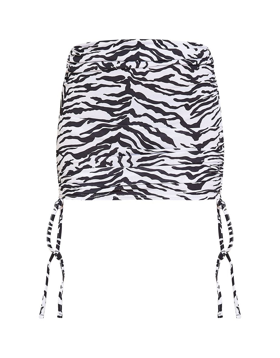 Zebra Print Ribbed Ruched Mini Skirt - 5