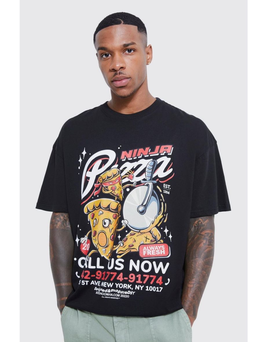 Oversized Ninja Pizza Delivery T-shirt - black