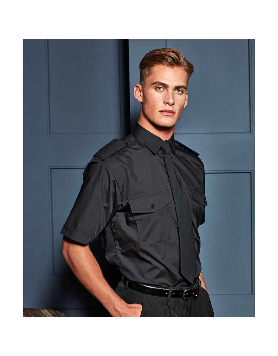 Premier Mens Short Sleeve Pilot Plain Work Shirt - Black - 3