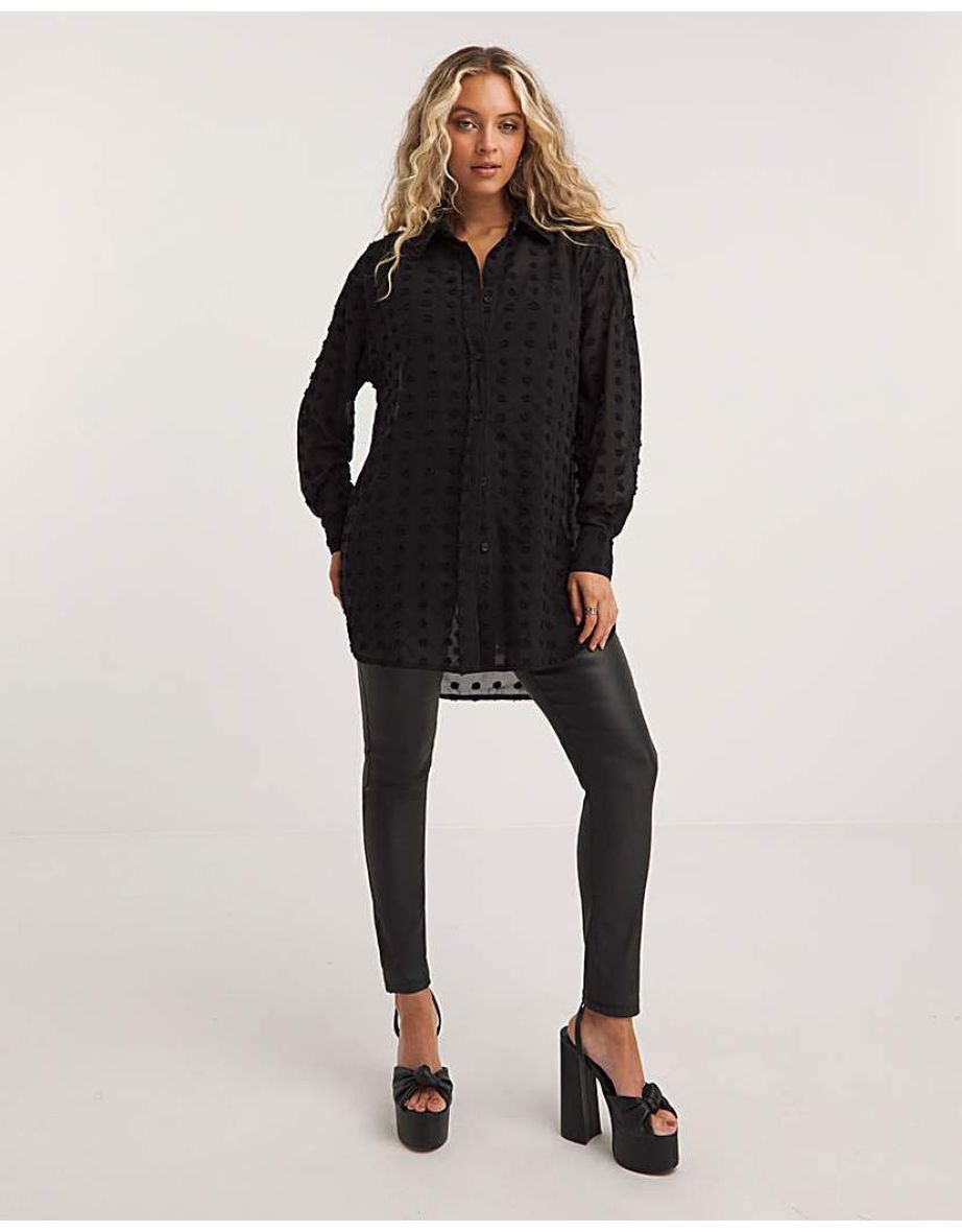 Black Relaxed Dip Back Dobby Shirt