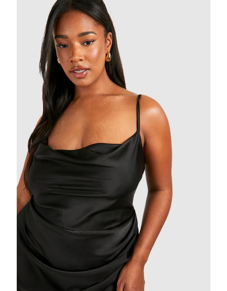 Plus Satin Wrap Midi Dress - black - 3