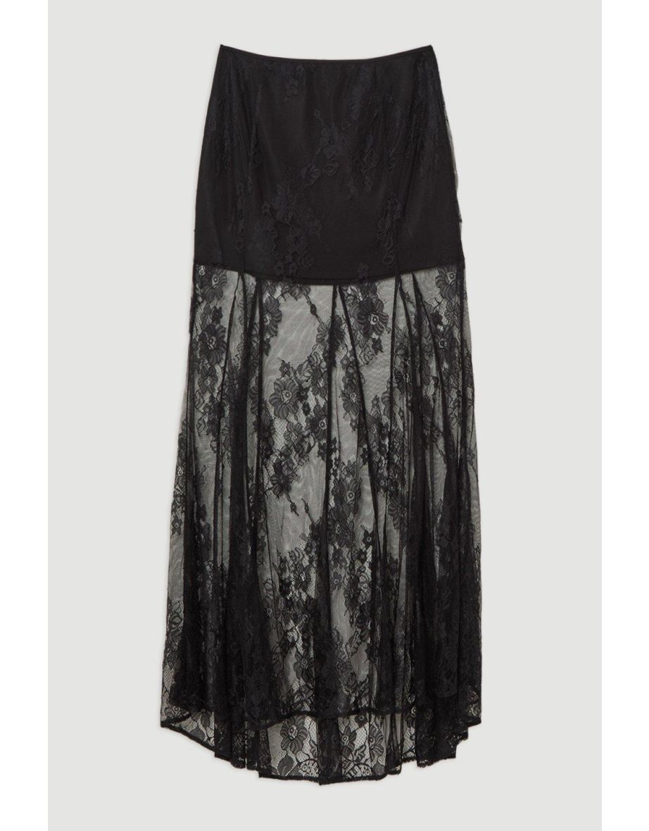 Sheer Lace Godet Woven Midi Skirt - 3