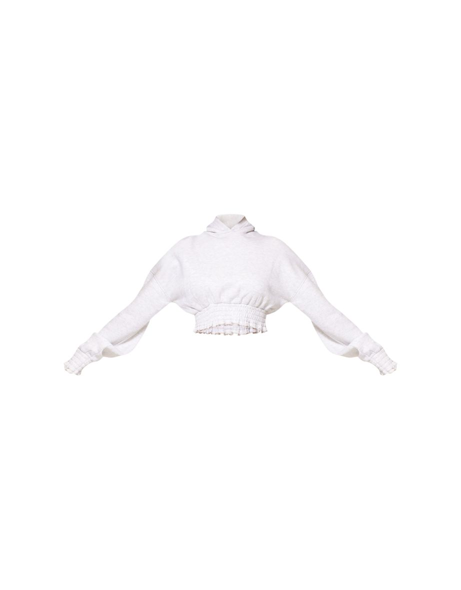 Grey Marl Frill Hem Cropped Hoodie - 4