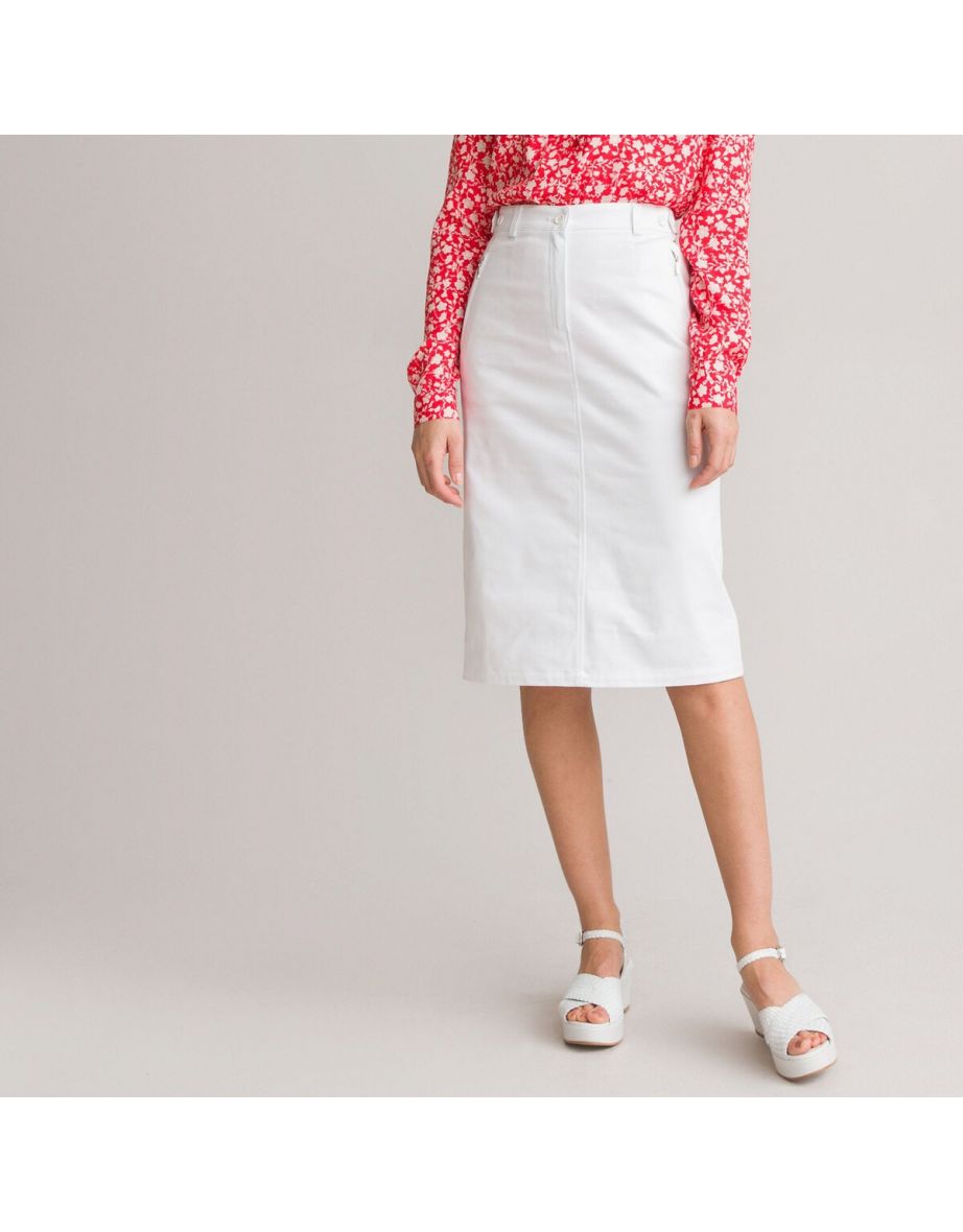Satin Straight Skirt in Stretch Cotton