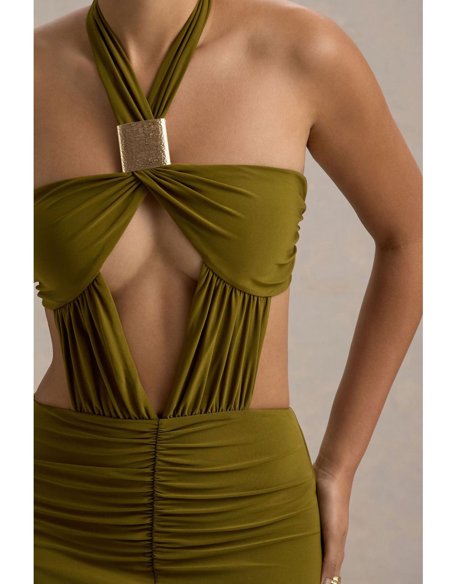 Giuseppa | Green Halter-Neck Cut-Out Maxi Dress - 5
