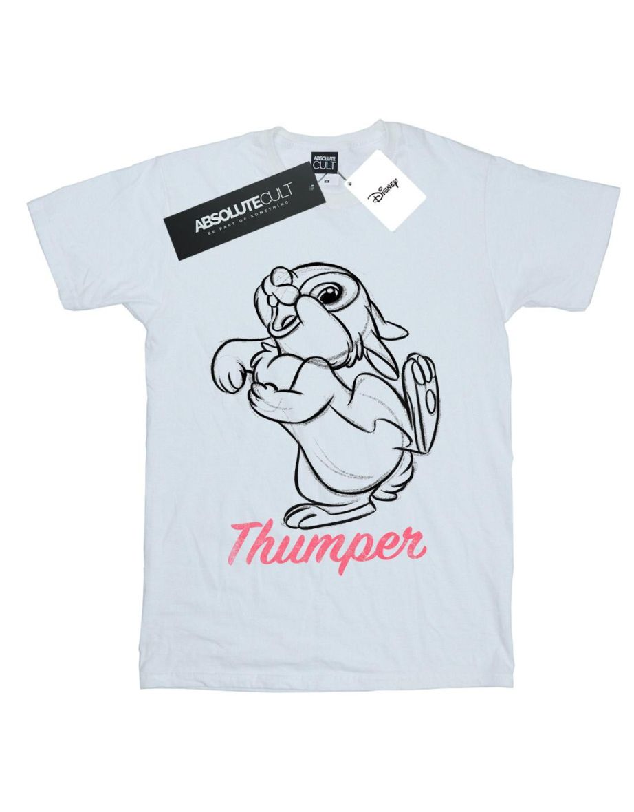 Disney Girls Bambi Thumper Line Drawing Cotton T-Shirt - White - 1