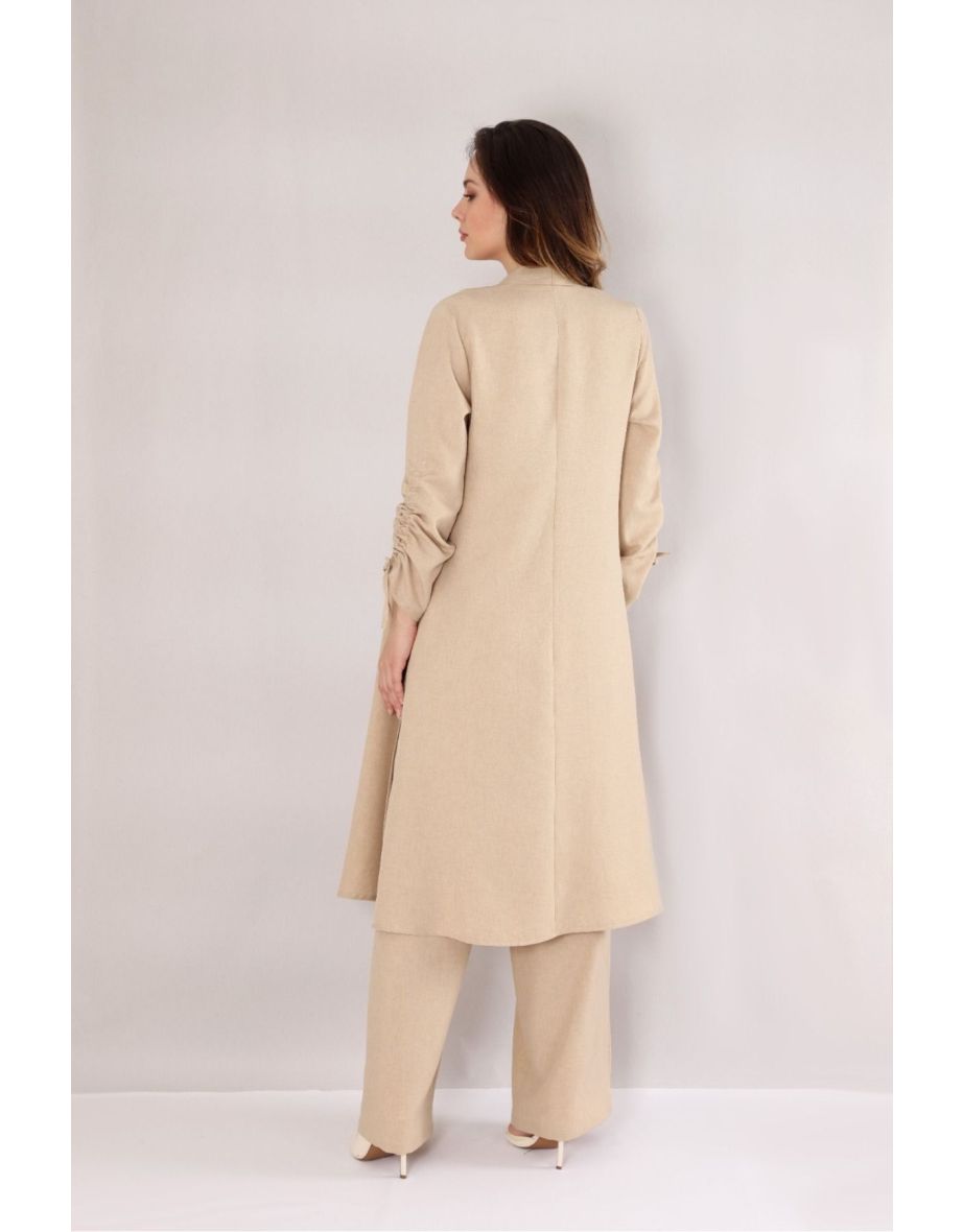 Women's Beige Pants Kimono Caftan Set - 2