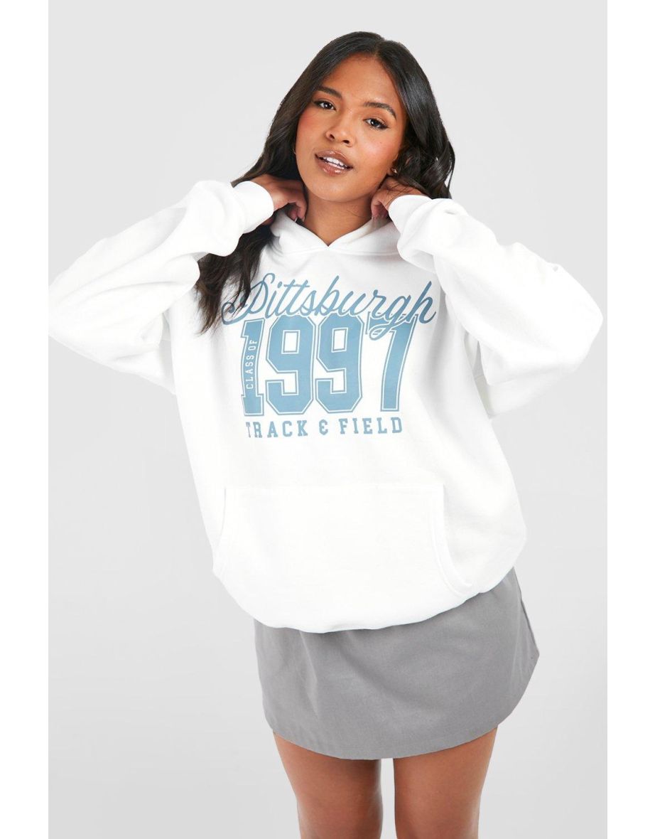 Plus Pittsburgh Slogan Printed Hoodie - ecru