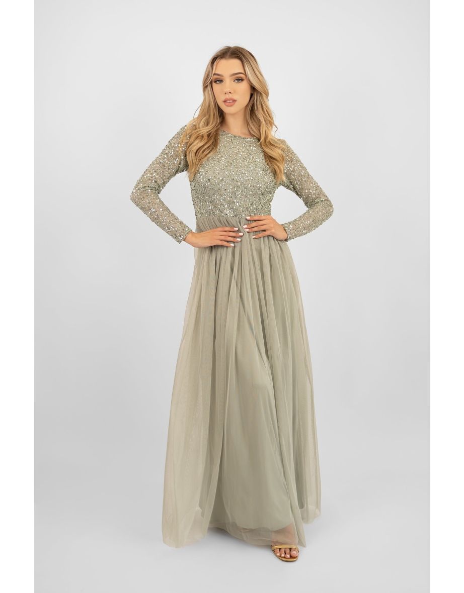 Belle Sage Green Long Sleeve Bridesmaid Dress - 11