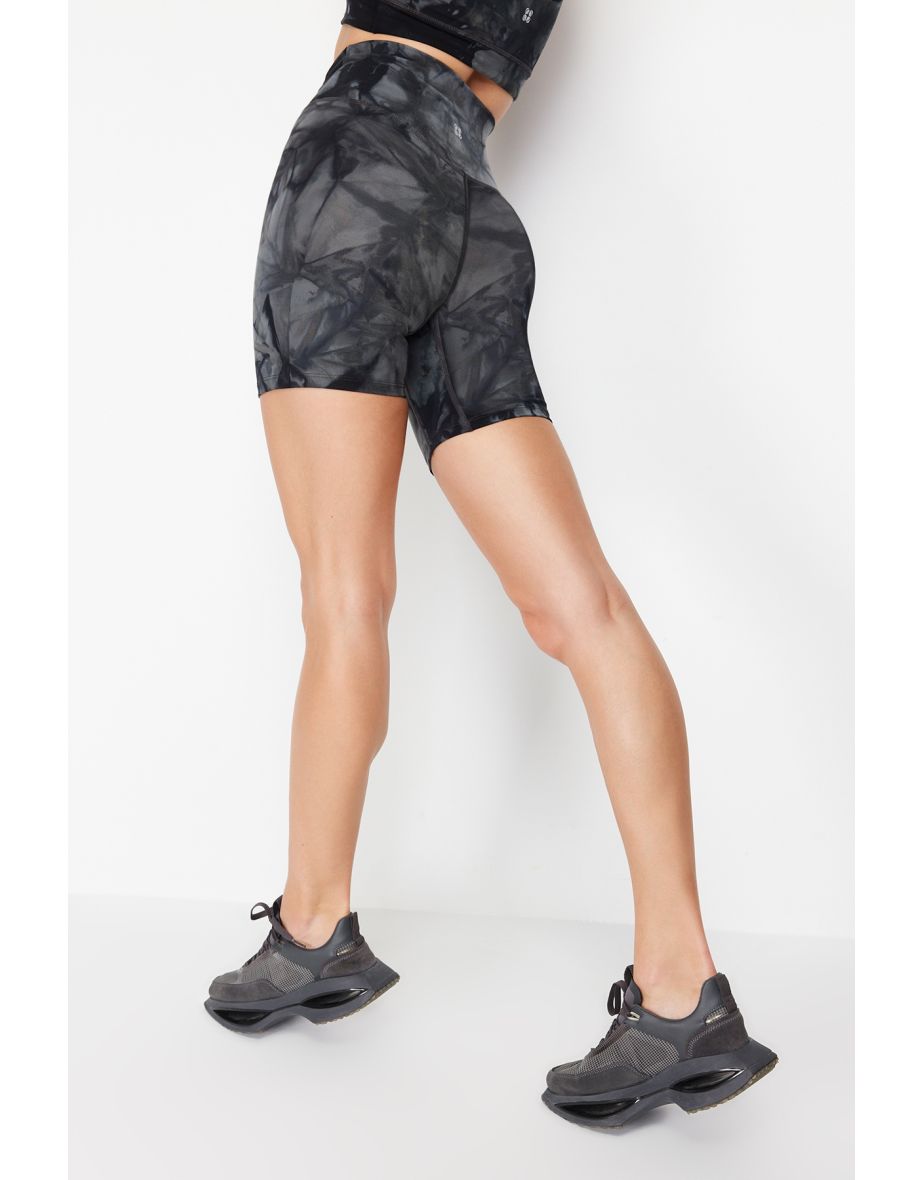 Anthracite Brushed Soft Inner Waist Pocket Detailed Knitted Sports Shorts Leggings - 6