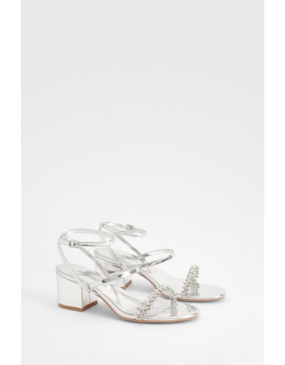 Embellished Detail Low Block 2 Part Heels - silver