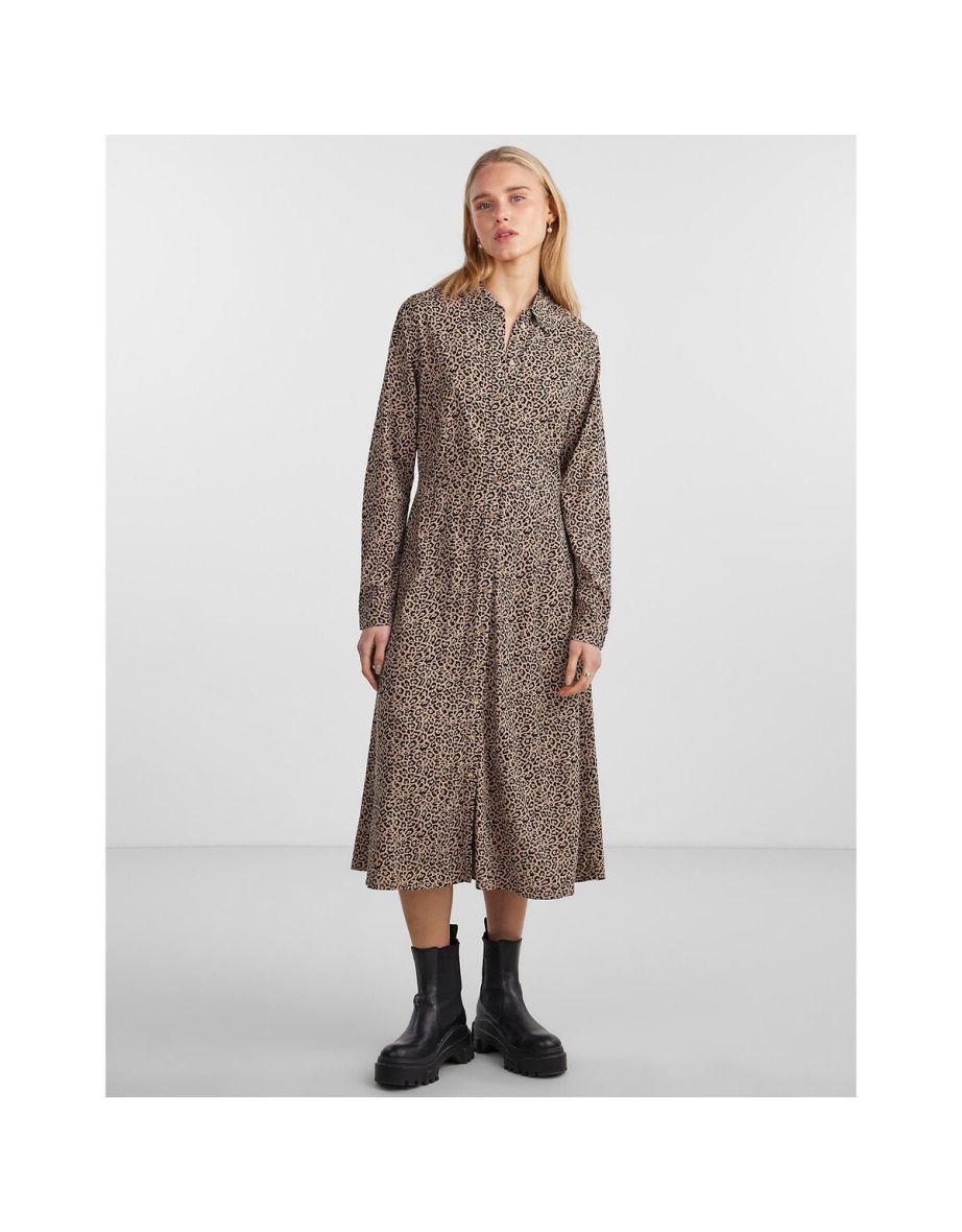 Midi Shirt Dress in Leopard Print