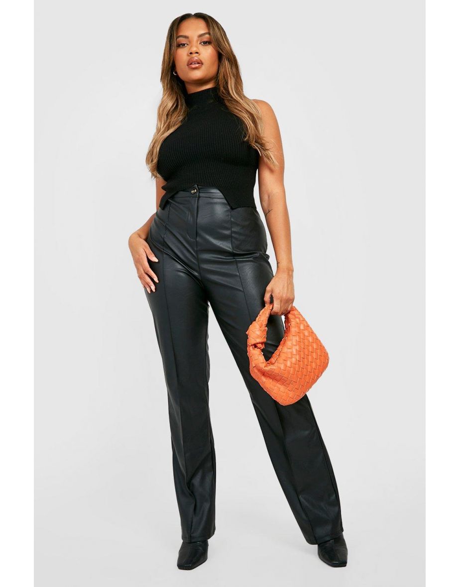 Plus Leather Look Seam Detail Trousers - black