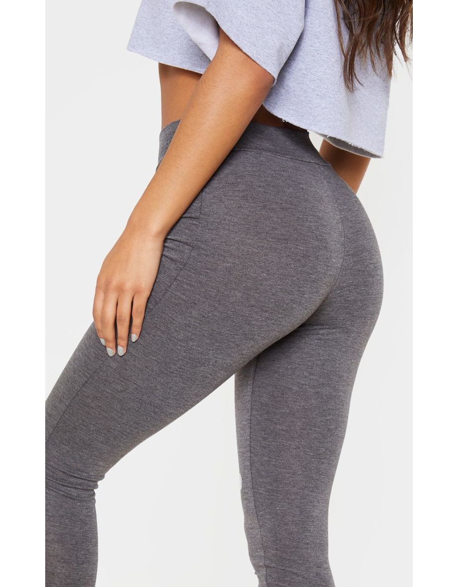 Charcoal Grey High Waisted Jersey Leggings - 3