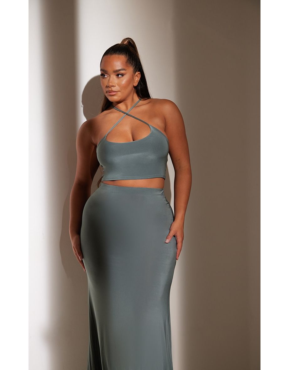 Shape Sea Green Slinky Cross Strap Crop Top