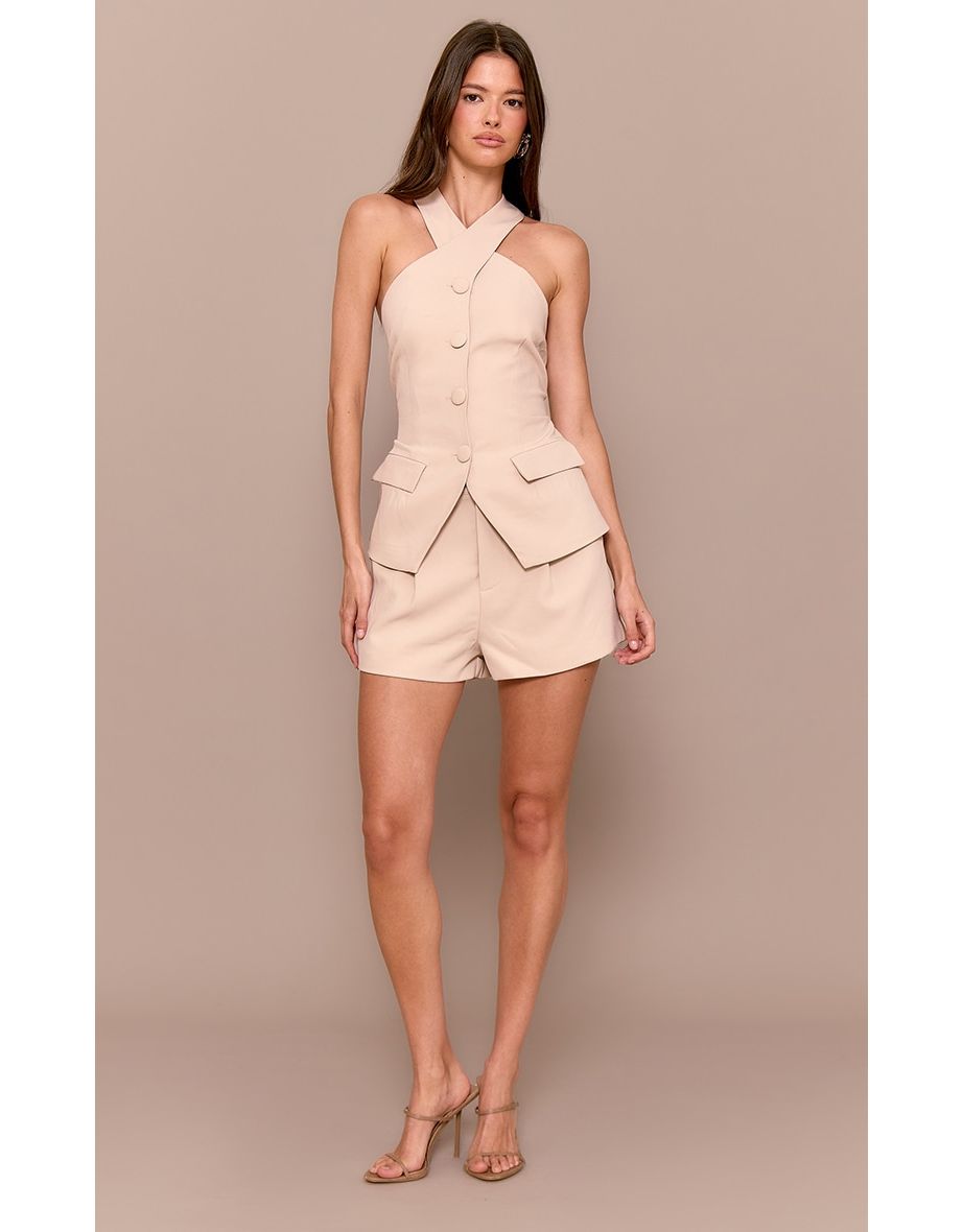 Premium Sand Tailored Pleated Shorts