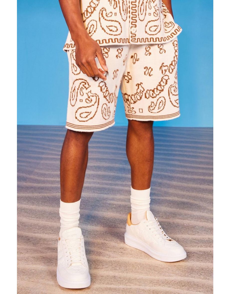 Oversized Bandana Basketball Knitted Shorts - cream
