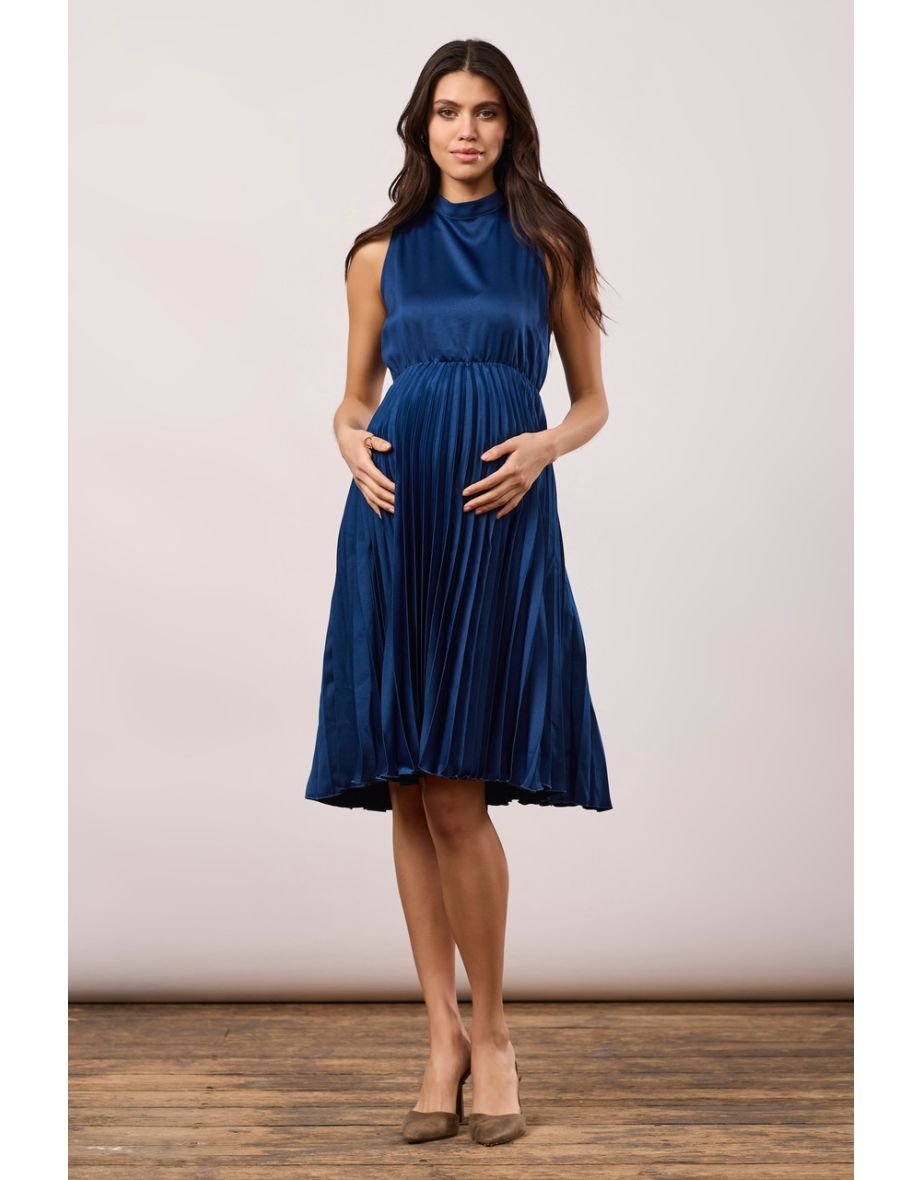 Closet London Navy Maternity  Pleated Skirt Dress