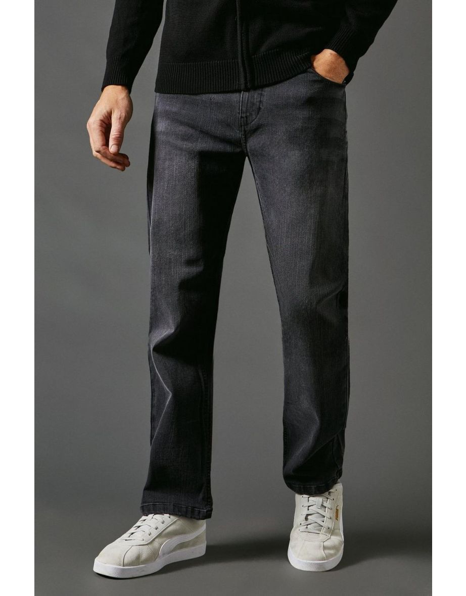 Washed Black Stretch Straight Leg Jeans - 3
