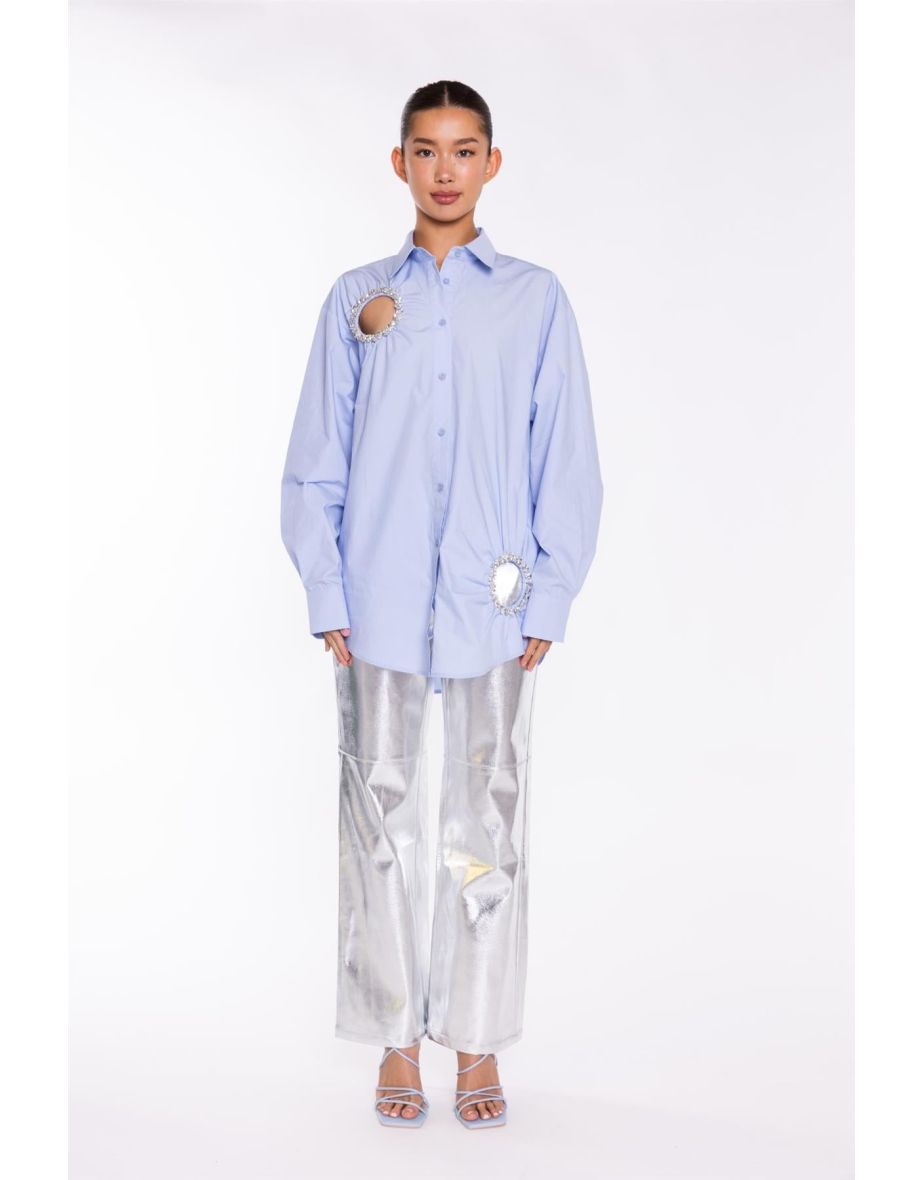 Light-Blue Rhinestone Cut-Out -Shirt
