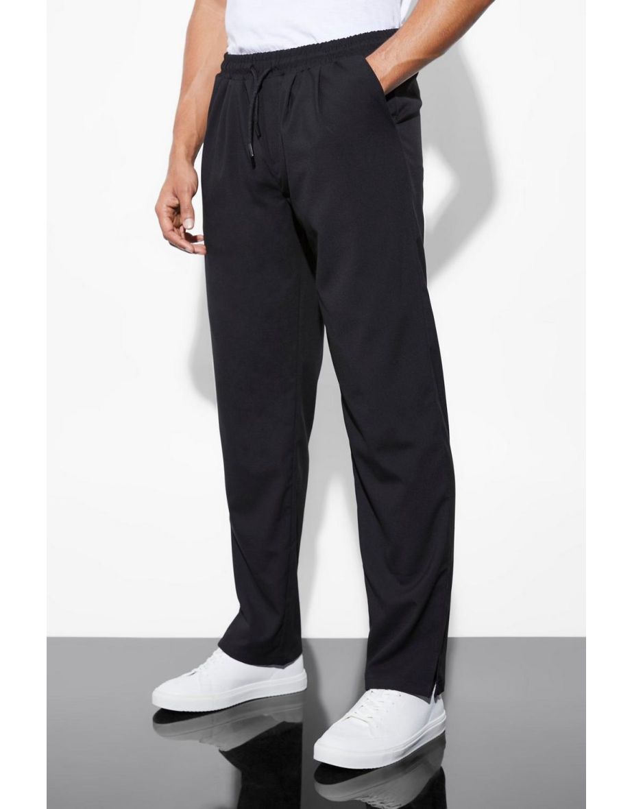 Elasticated Straight Leg Split Hem Trouser - black