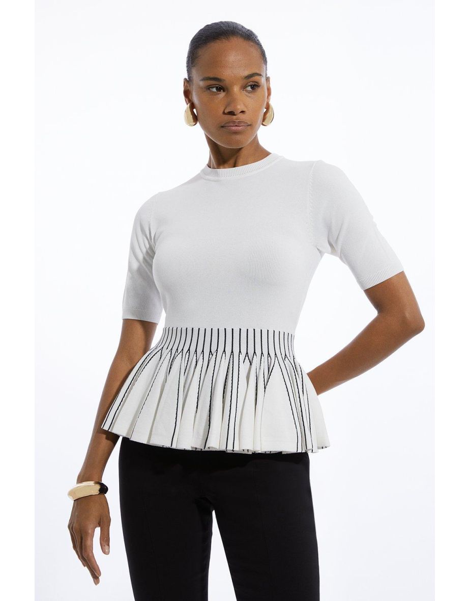 Viscose Blend Rib Knit Peplum Top