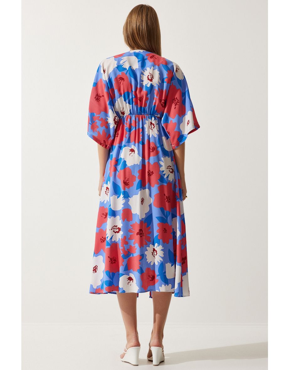 Women's Lilac Pink Wrapover Neck Patterned Summer Viscose Dress - 4
