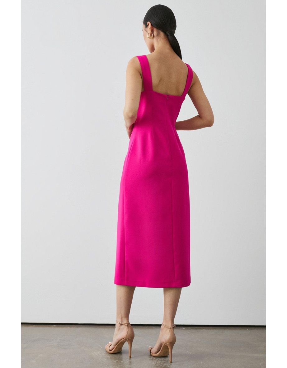 Structured Crepe Button Detail Pencil Dress - pink - 3