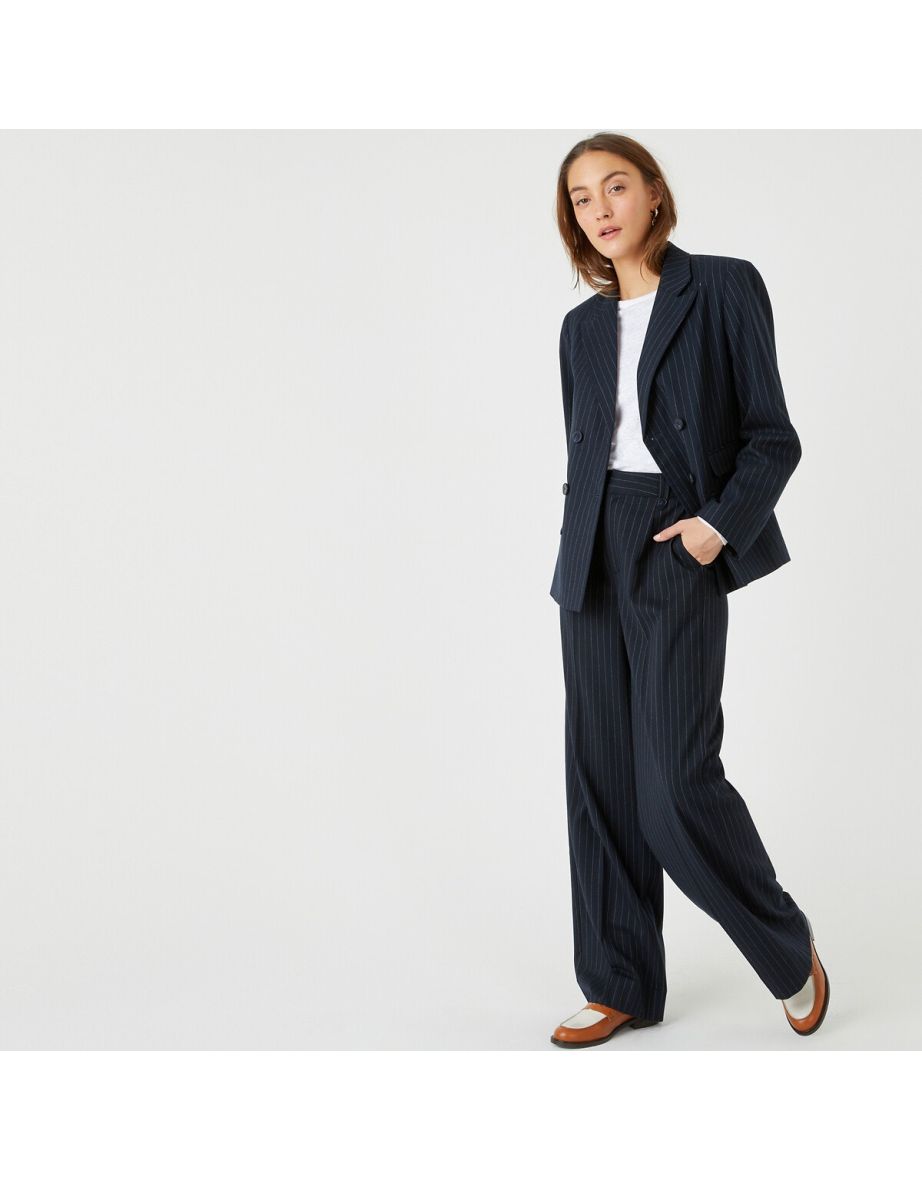 Wide Leg Trousers in Tennis Stripes, Length 31.5"