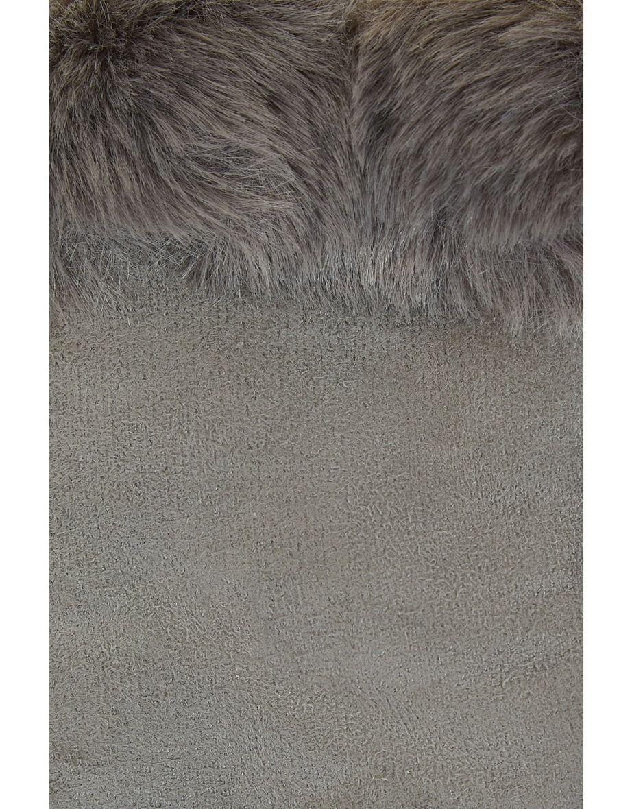 Grey Fur Fingerless Suede Mittens - 2