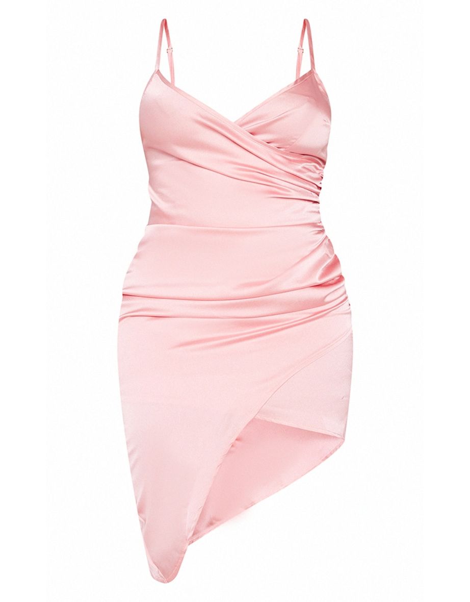 Shape Dusty Pink Satin Wrap Dress - 4