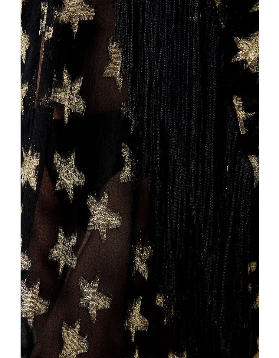 Metallic Star Tassel Beach Maxi Kimono - 3