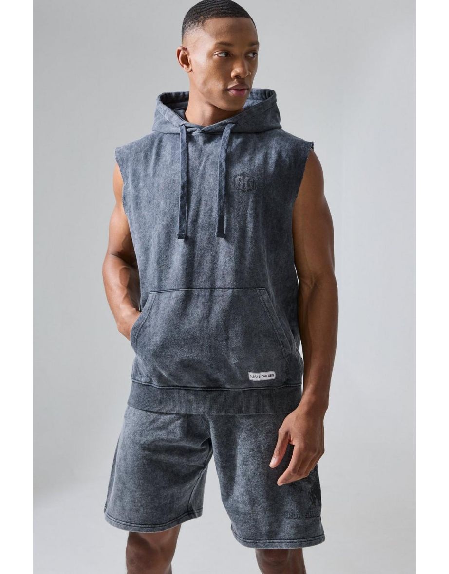 Man Active X Og Gym Washed Sleeveless Hooded Tracksuit - charcoal - 2