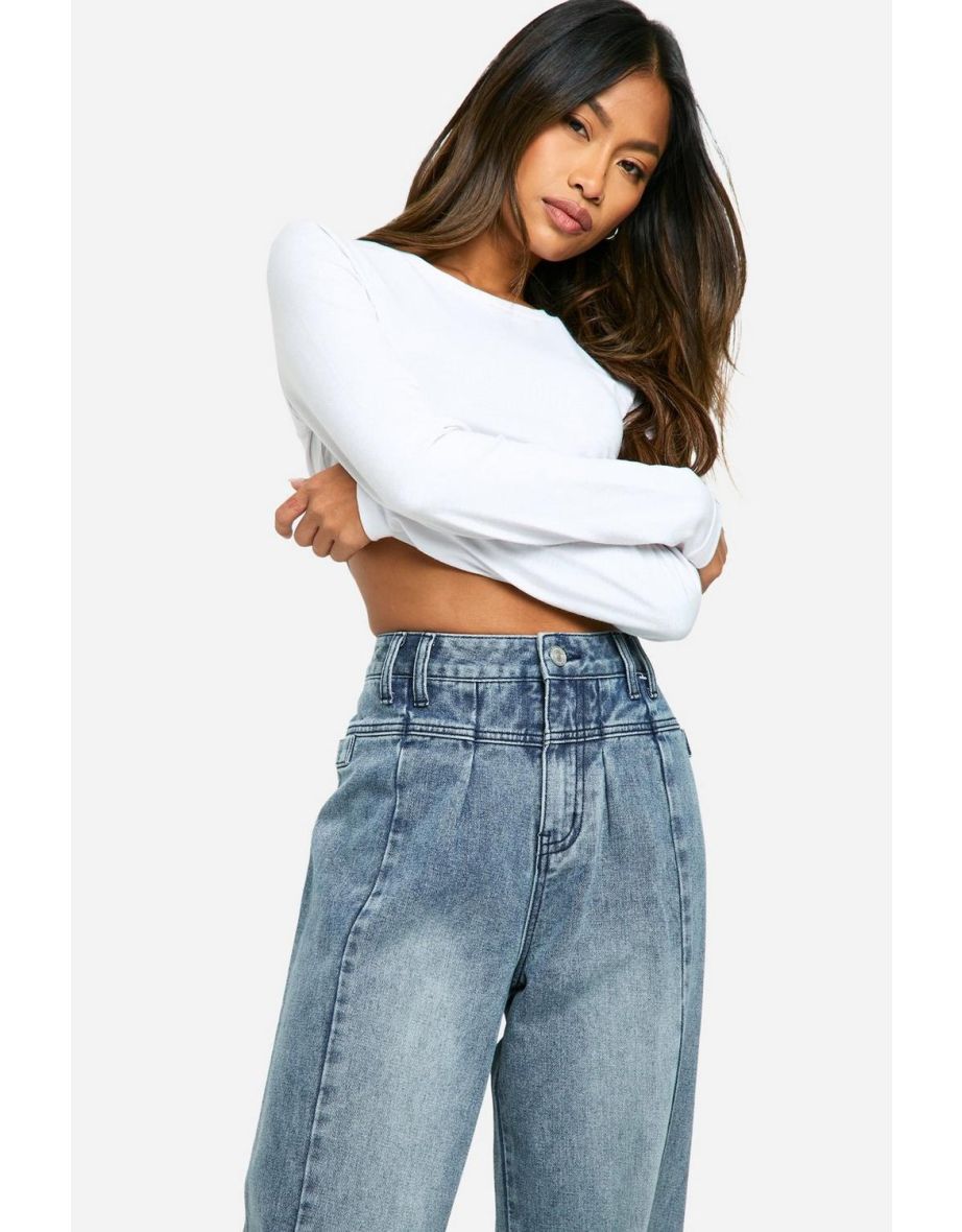 Pleat Detail Seam Front Baggy Boyfriend Jeans - 3