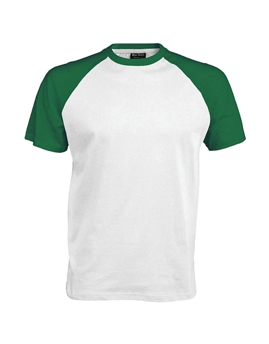 Kariban Mens Short Sleeve Baseball T-Shirt - White/Forest