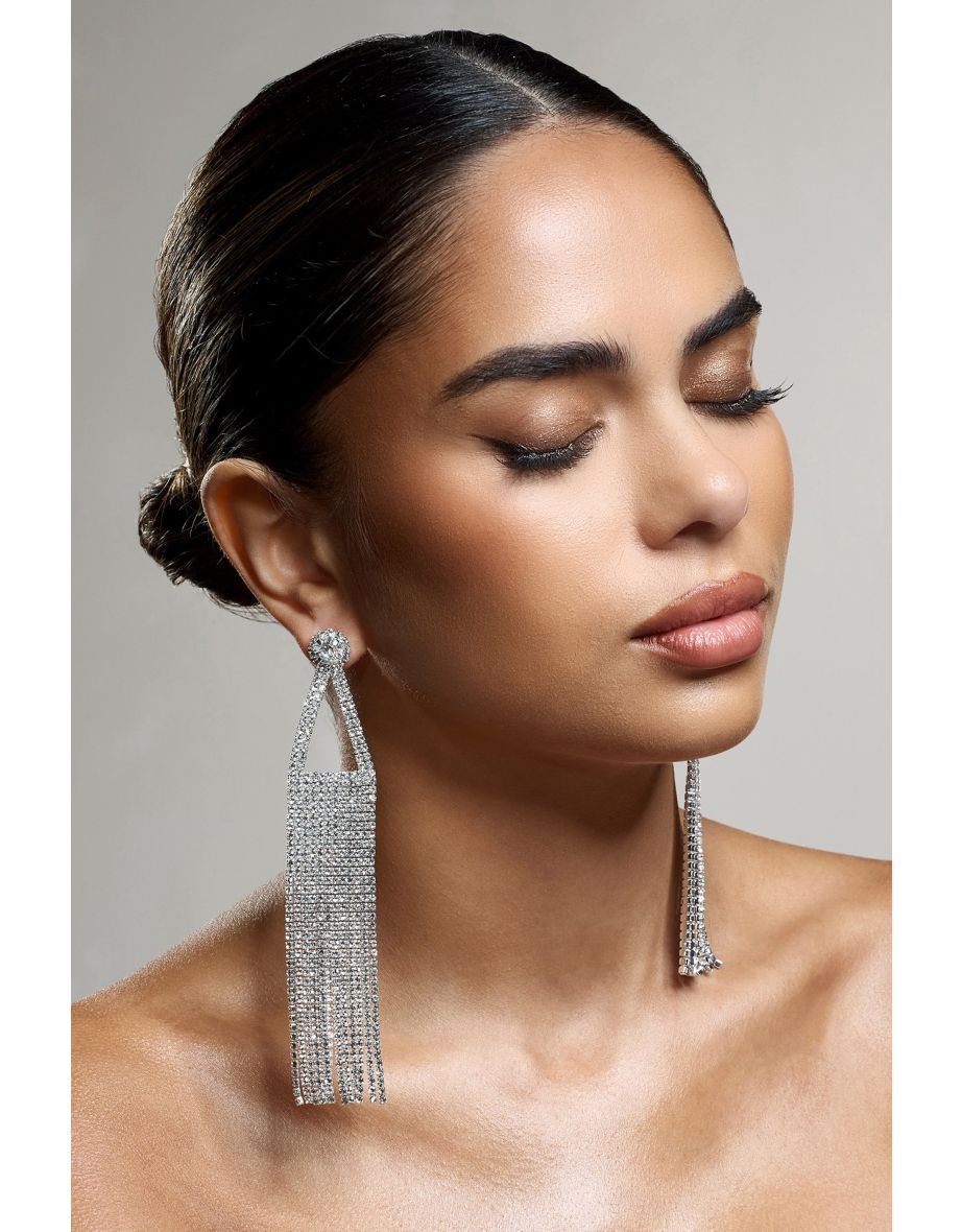 Balance | Silver Diamante Statement Tassel Earrings - 2