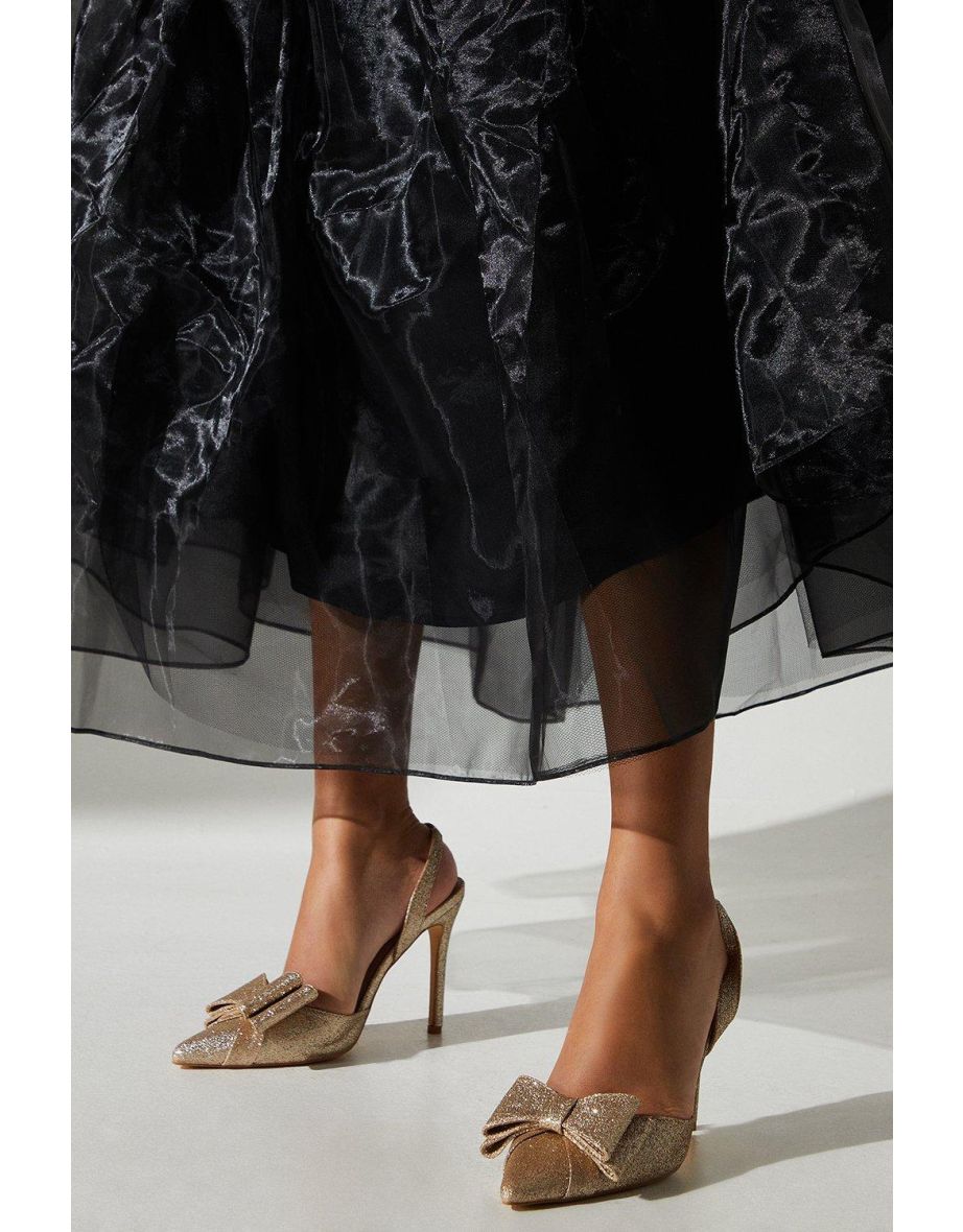 Tamara Glitter Bow Sling Back Stiletto Court Shoes