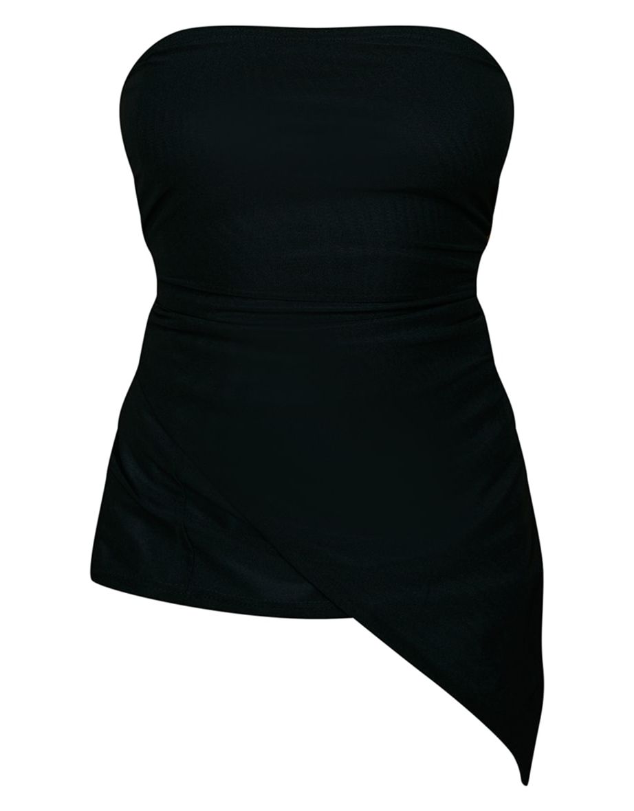 Black Mesh Ruched Long Bandeau Top - 4