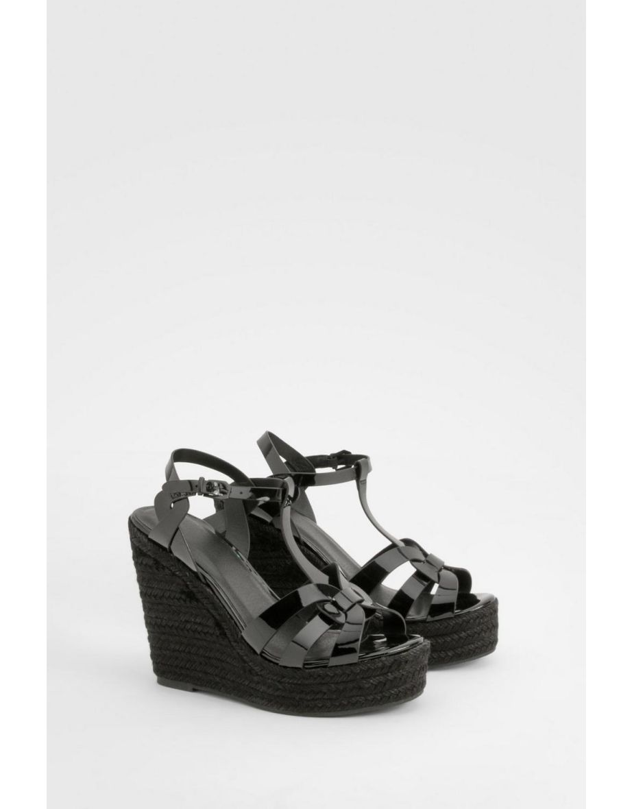 Strappy Front Patent Wedges - black