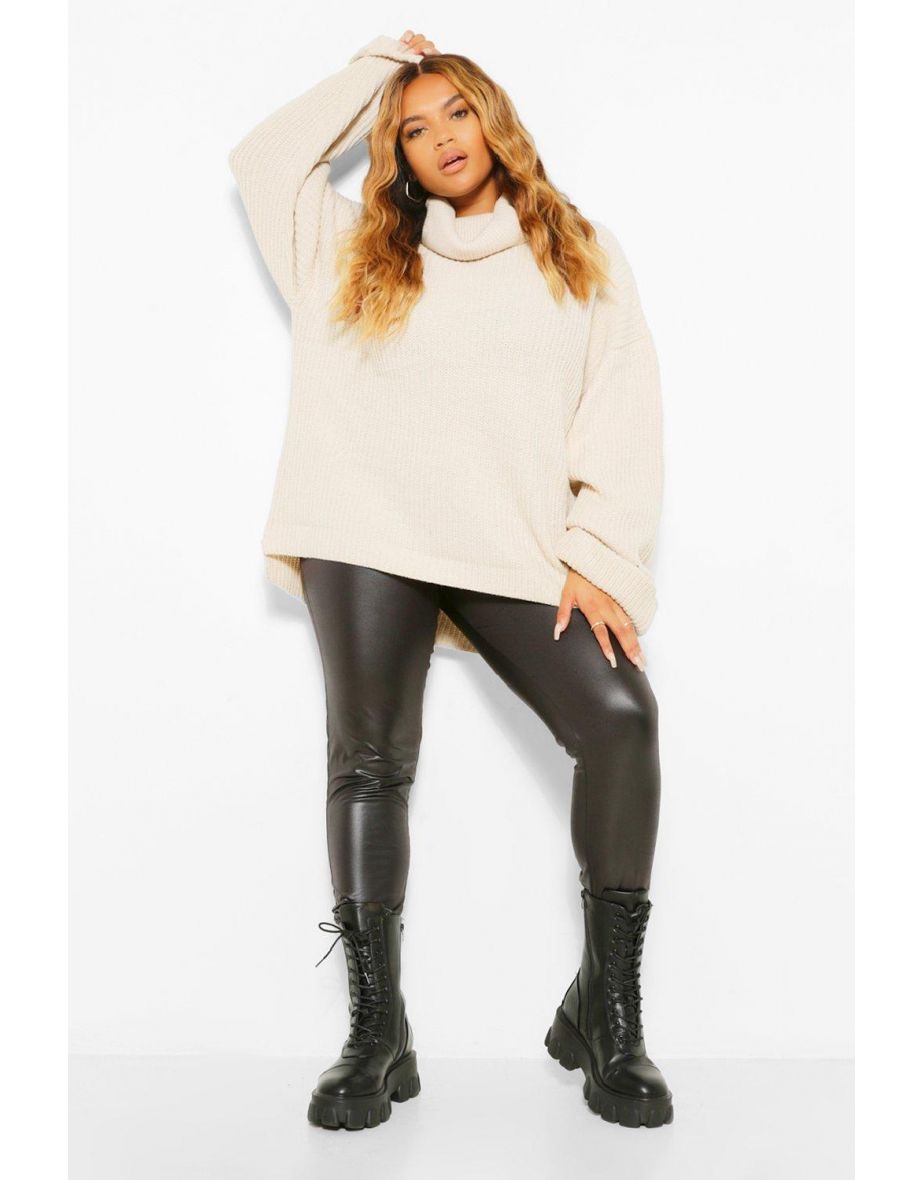 Plus Chunky Roll Neck Oversized Jumper - oatmeal - 3