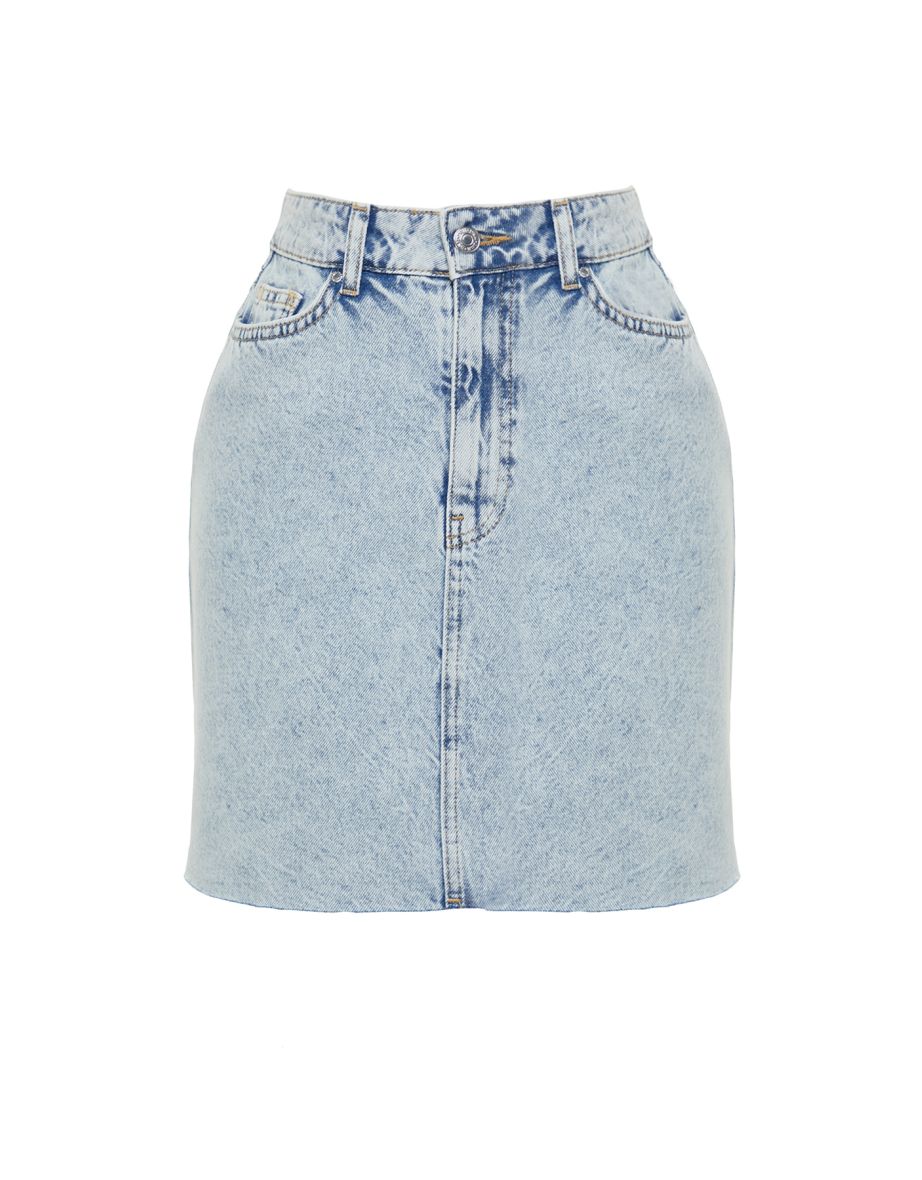 Light Blue High Waist Mini Denim Skirt - 7