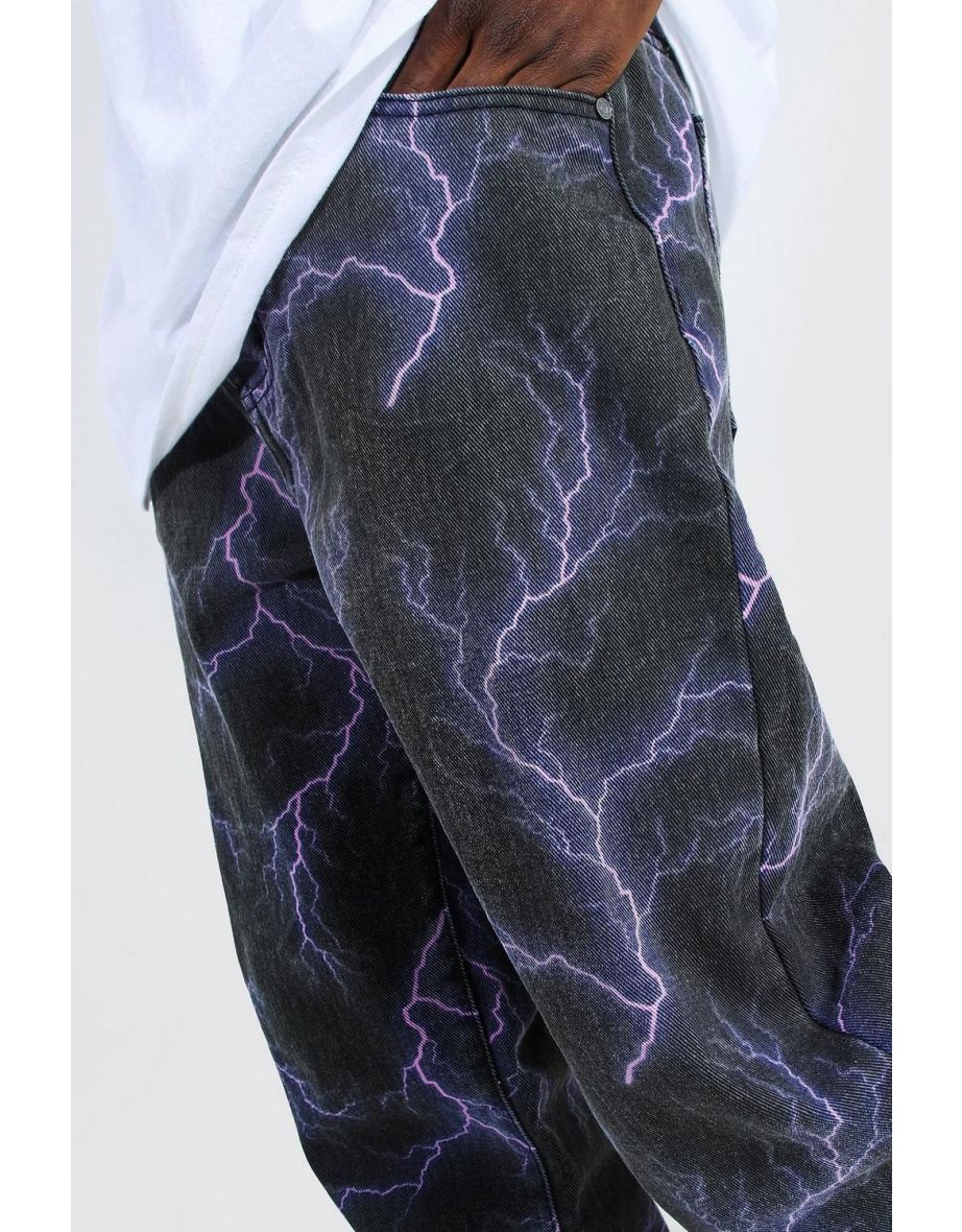 Relaxed Fit Lightning Printed Jeans - purple - 3