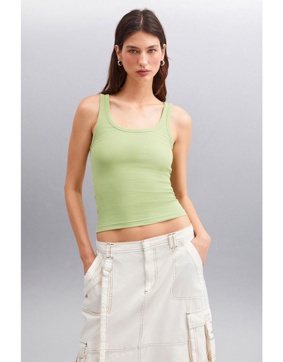 Romına Women's Ribbed Stretchy Fabric Organic Cotton Light Green Undershirt