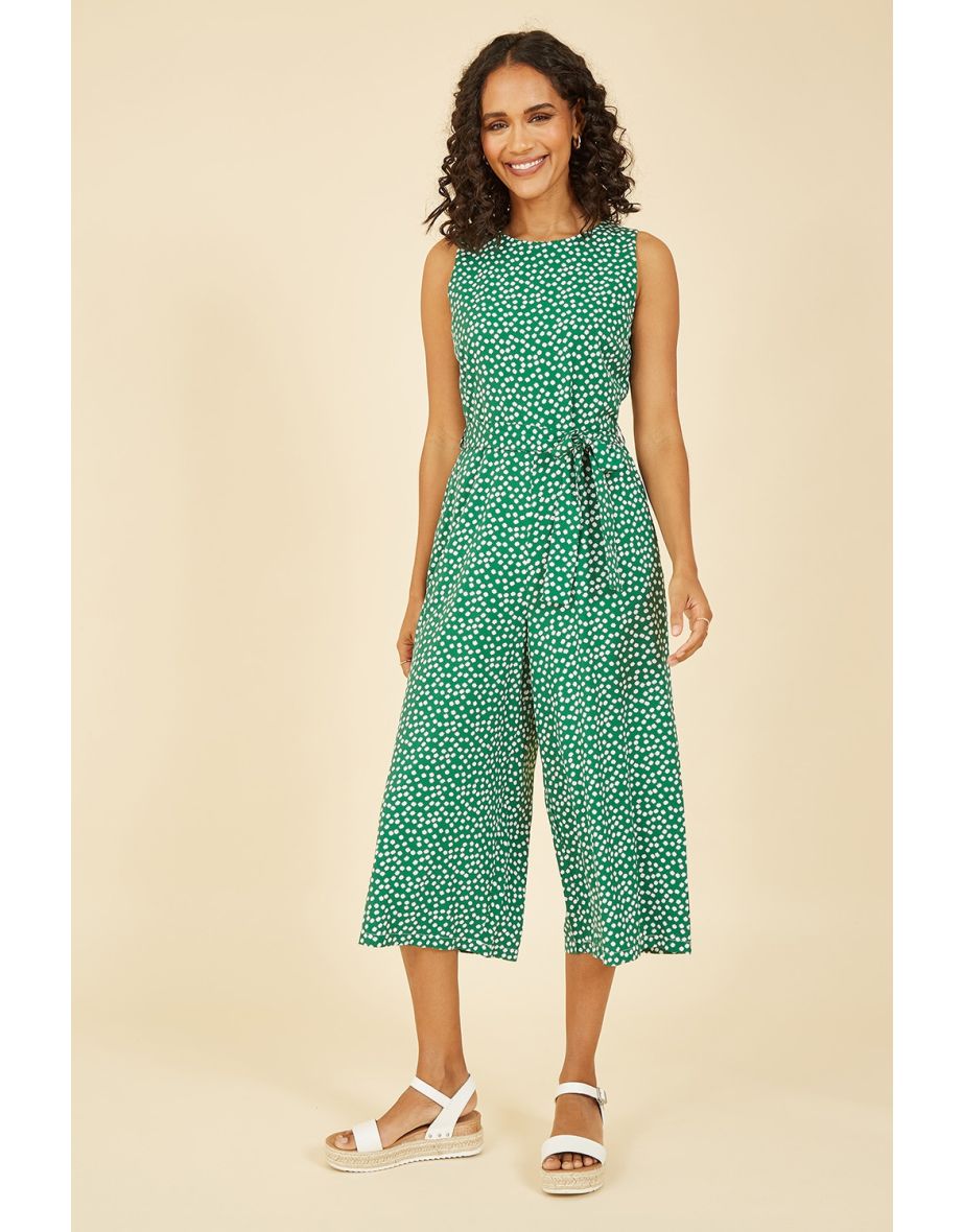 Mela Green Ditsy Daisy Sleeveless Culotte Jumpsuit